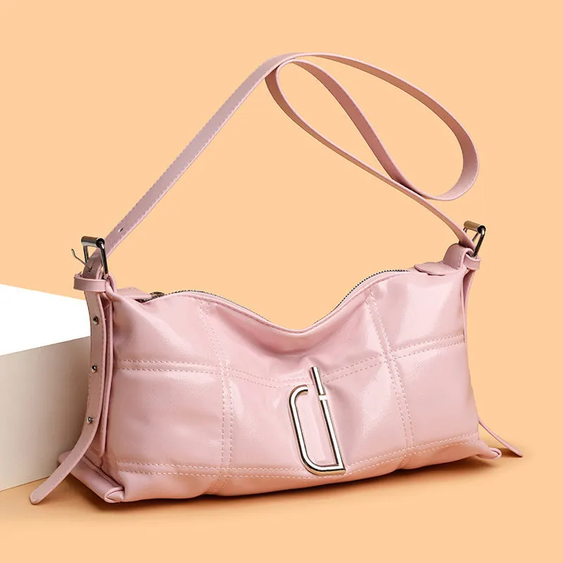 PU leather oil wax crack pillow crossbody bag in beige with single strap