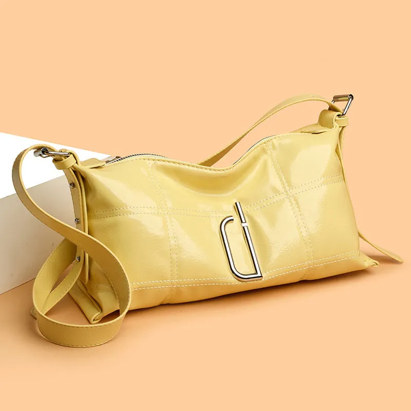 PU leather oil wax crack pillow crossbody bag in beige with single strap
