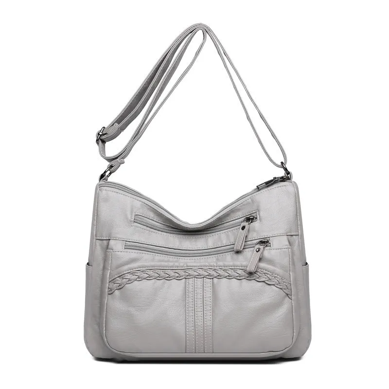 Large capacity multi-compartment PU cross-body bag for women, small square shape, brown colour