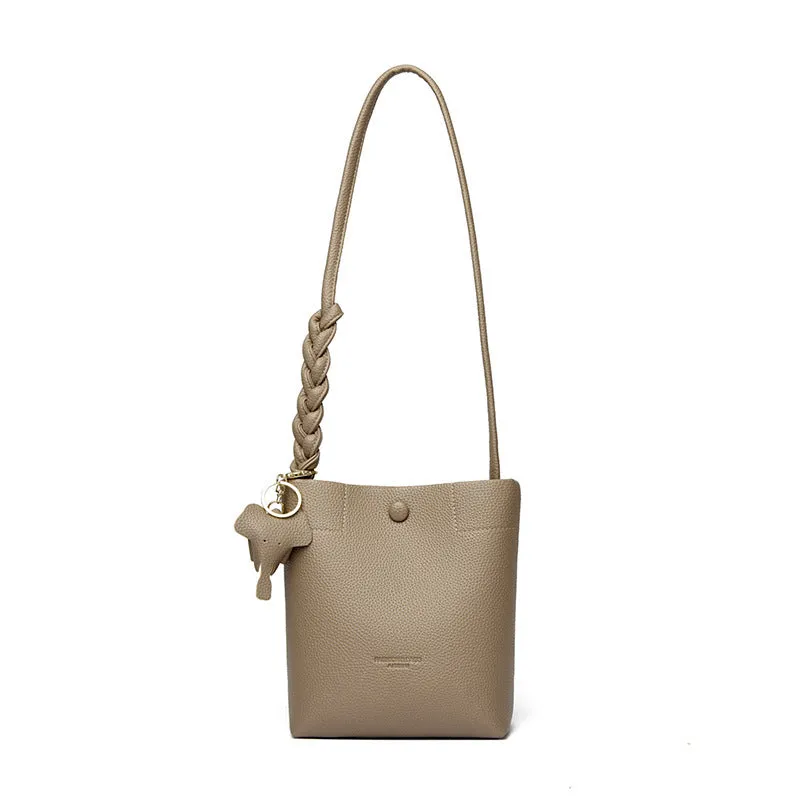 Women's soft genuine leather multilayer phone crossbody bag, square vertical shape, black colour, 20cm height