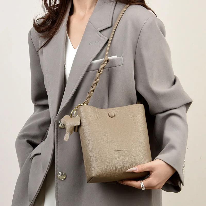 Women's soft genuine leather multilayer phone crossbody bag, square vertical shape, black colour, 20cm height