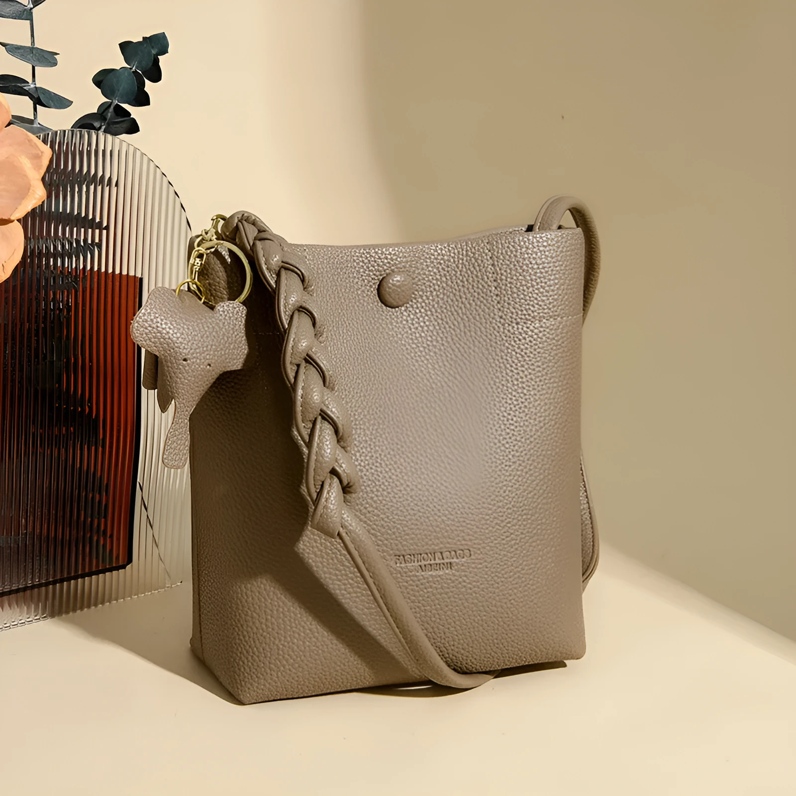 Women's soft genuine leather multilayer phone crossbody bag, square vertical shape, black colour, 20cm height