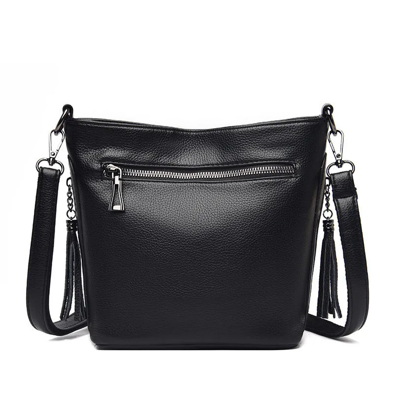 Women's large capacity soft PU leather bucket bag in five colours red green blue black yellow with slit pocket
