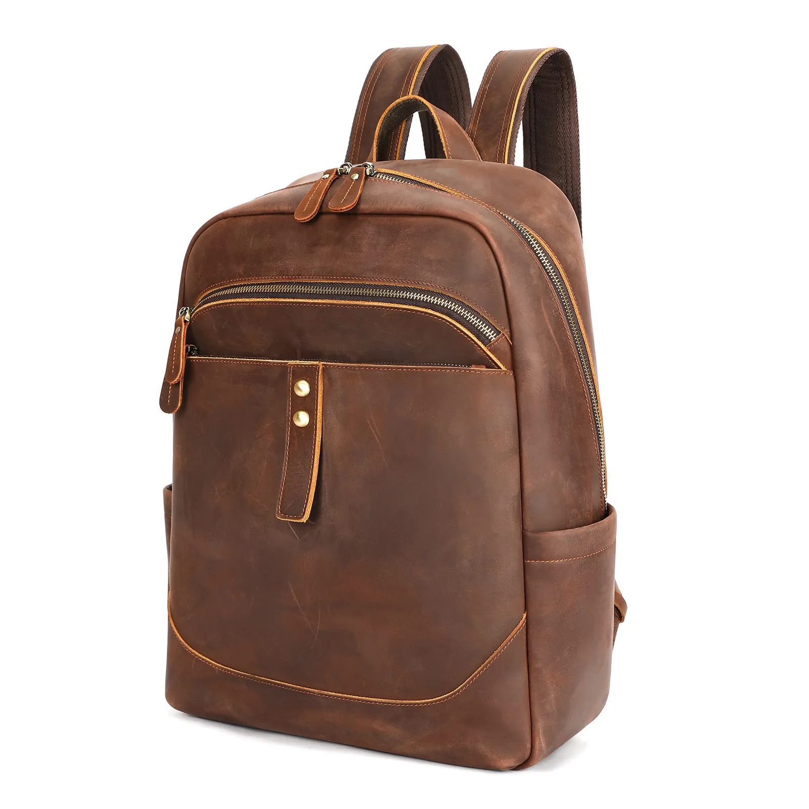 Men's genuine leather backpack in coffee colour, 31x15x41cm, with airpillow straps and retro styling