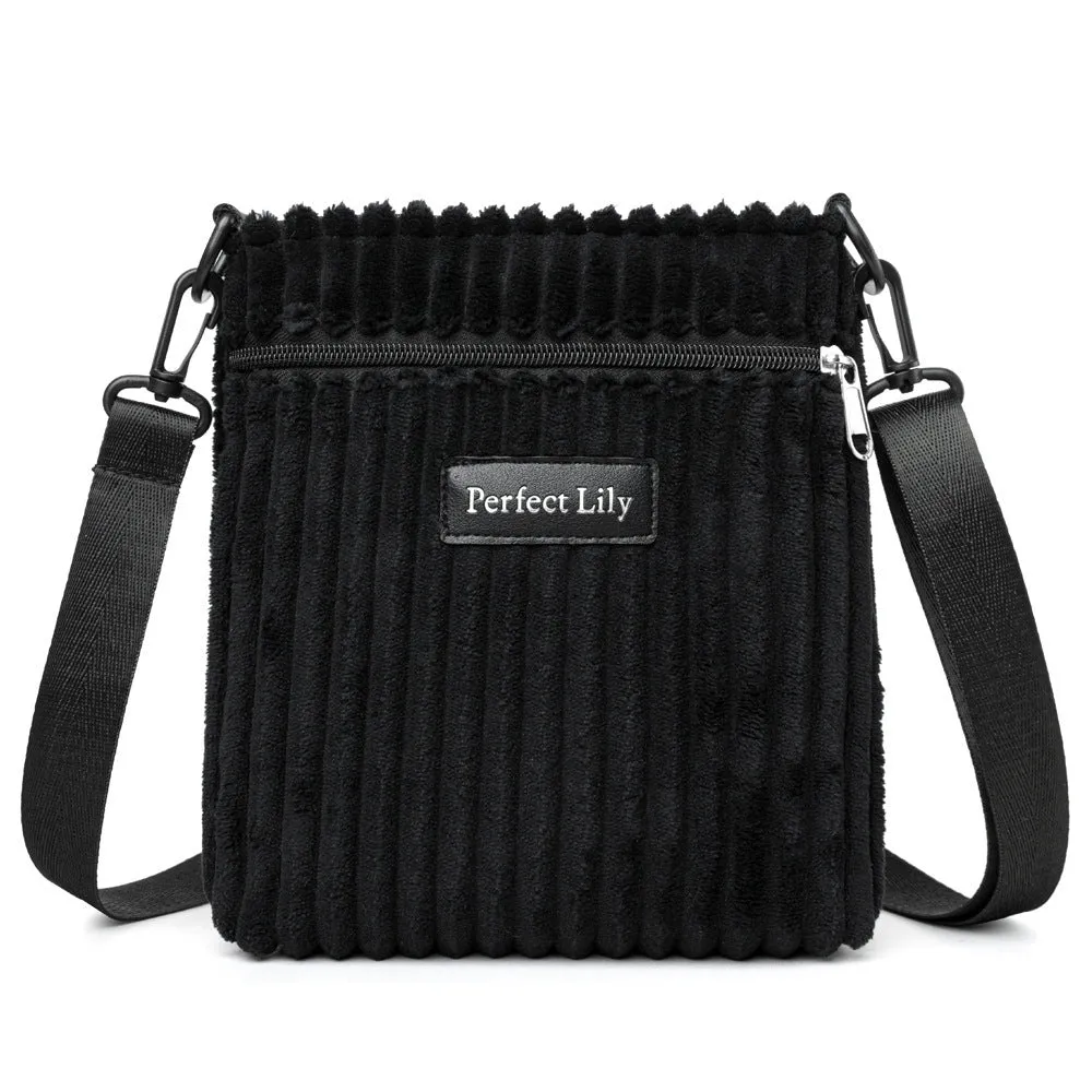Women's corduroy shoulder messenger bag in beige, horizontal square shape, single strap