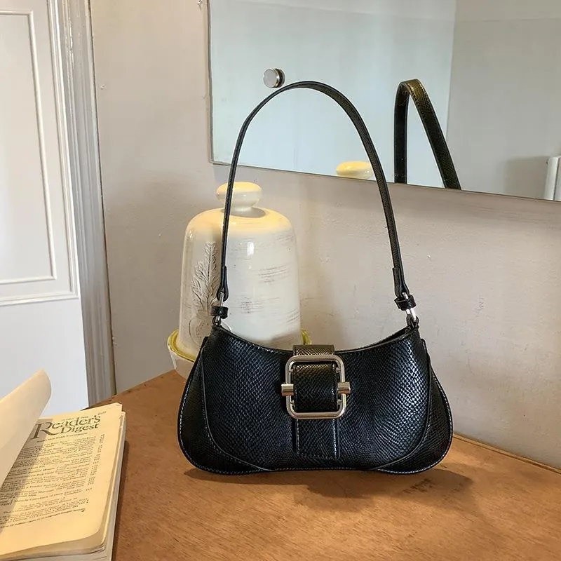 Retro underarm baguette bag in PU with high-grade stitching, sandwich pocket, and phone pocket