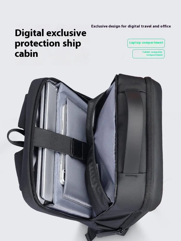 Graphite grey USB business backpack with Oxford cloth exterior showing charging port and under 20L capacity