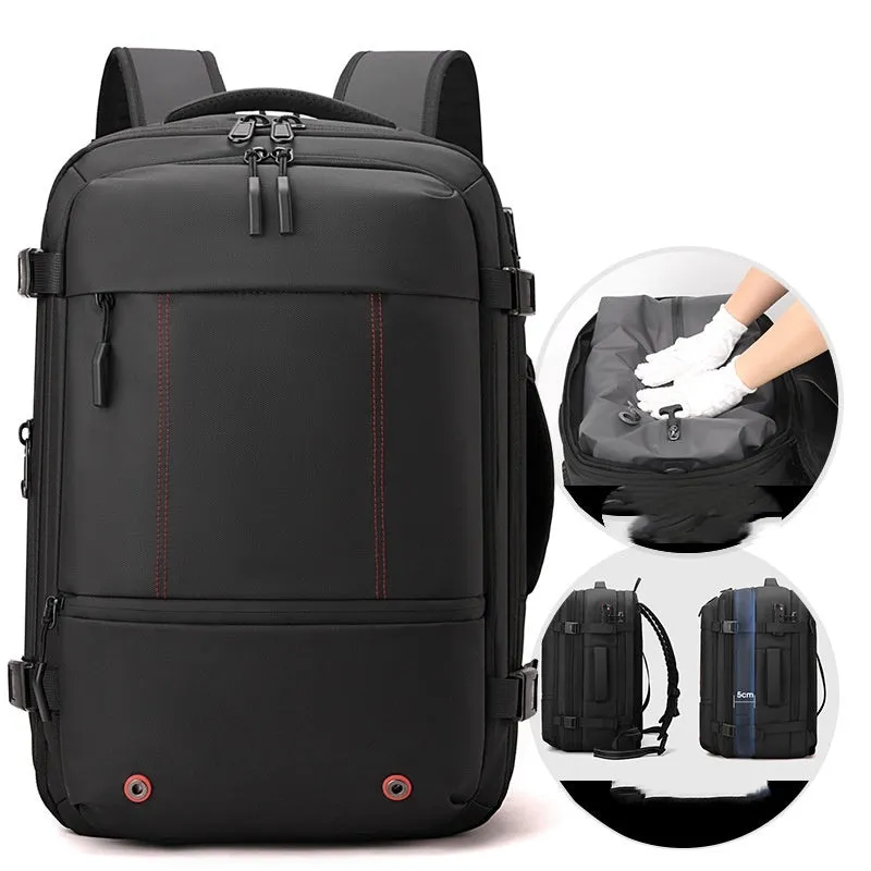 Men's business backpack with belt password lock, Oxford cloth, black airbag type, scalable 20-35L capacity