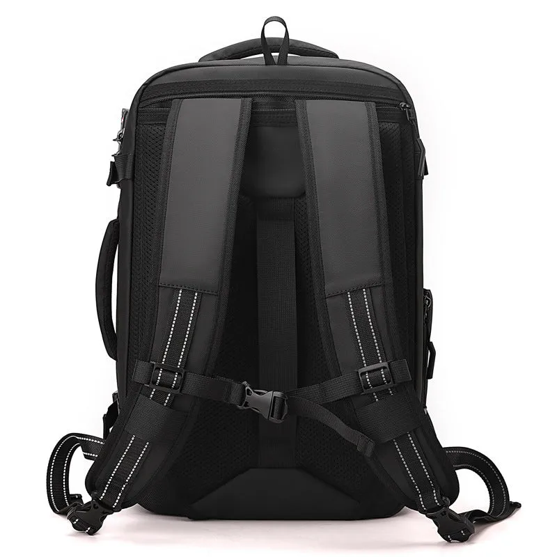 Men's business backpack with belt password lock, Oxford cloth, black airbag type, scalable 20-35L capacity