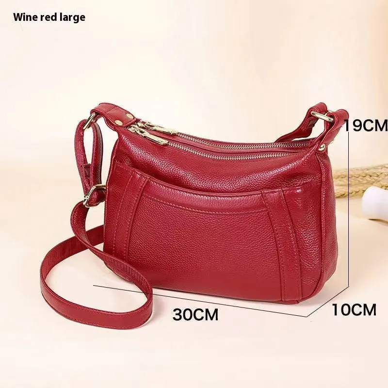 Genuine leather first layer cowhide shoulder bag in black, large size 30x10x19cm