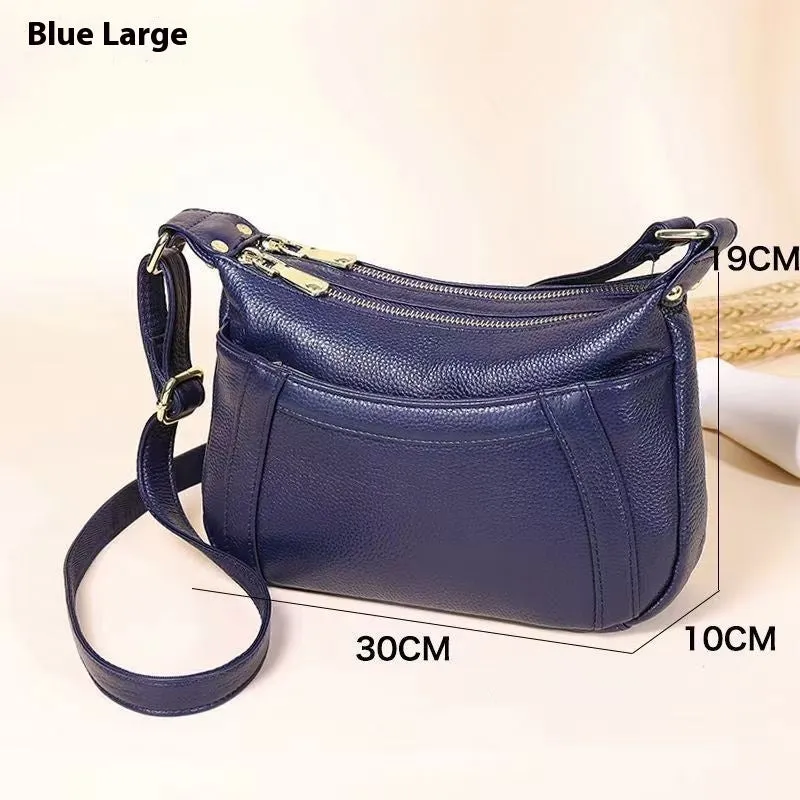 Genuine leather first layer cowhide shoulder bag in black, large size 30x10x19cm