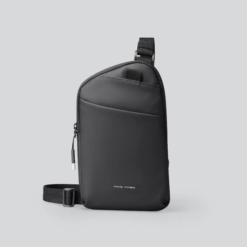 Men's elegant black crossbody bag made from lightweight Oxford cloth with reinforced sewing details