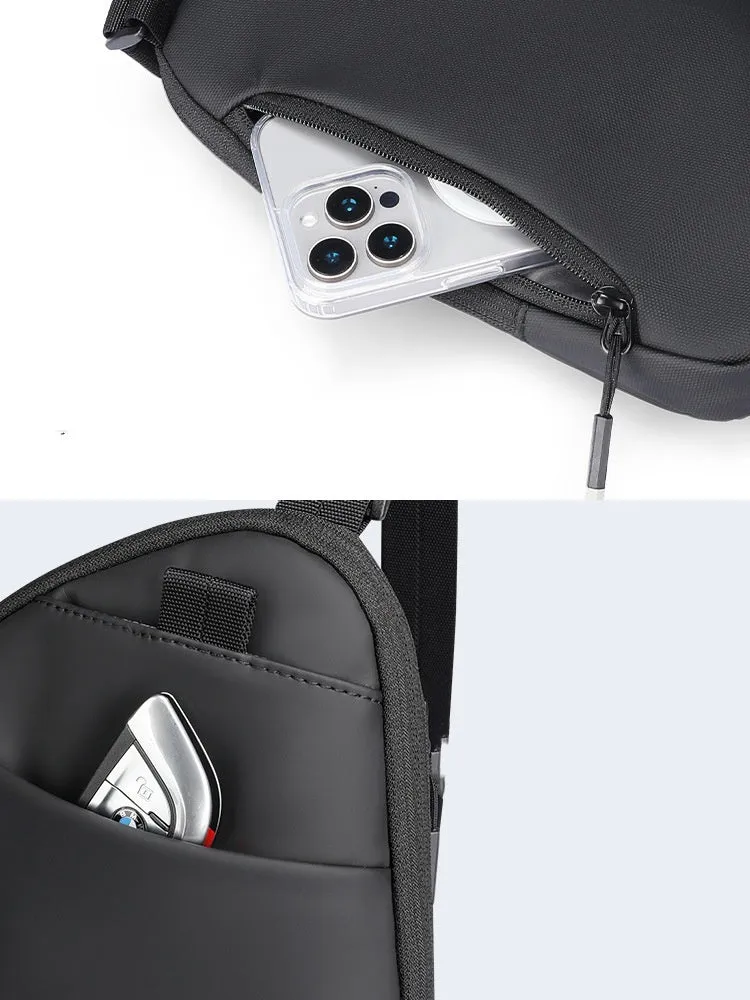 Men's elegant black crossbody bag made from lightweight Oxford cloth with reinforced sewing details