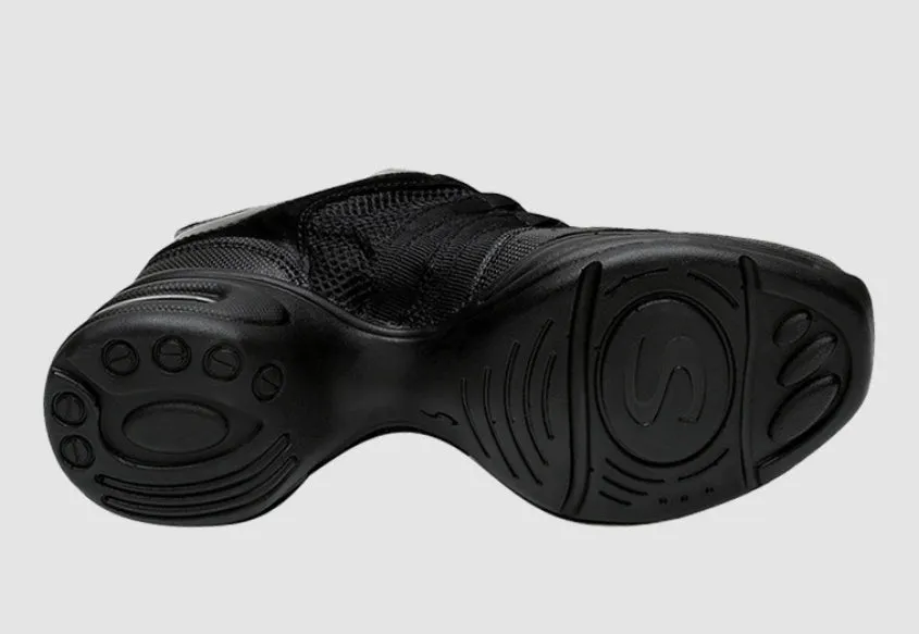 Modern jazz dance air cushion elevator shoes for women in black colour with cotton mesh upper