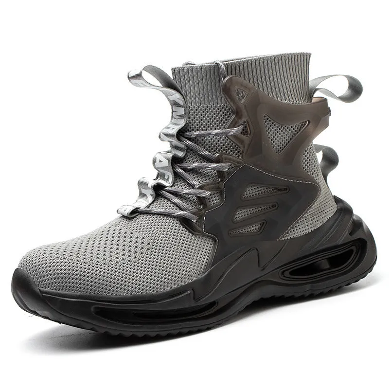 Flying woven breathable protective safety shoes for men, large size, rubber sole, multiple colours