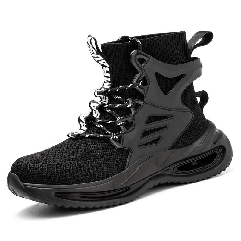 Flying woven breathable protective safety shoes for men, large size, rubber sole, multiple colours