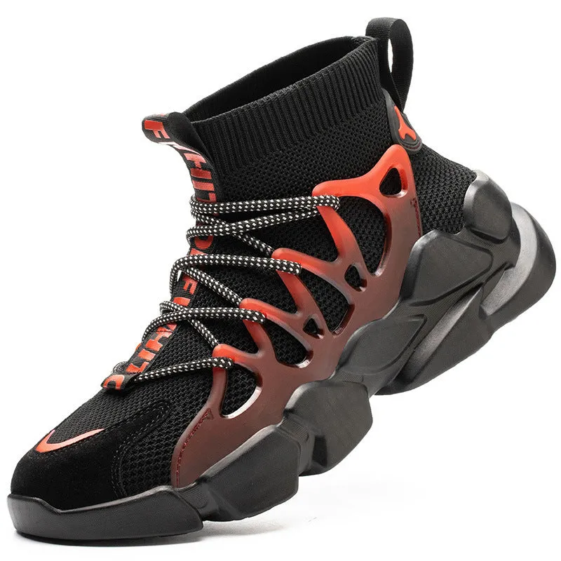 Flying woven breathable protective safety shoes for men, large size, rubber sole, multiple colours