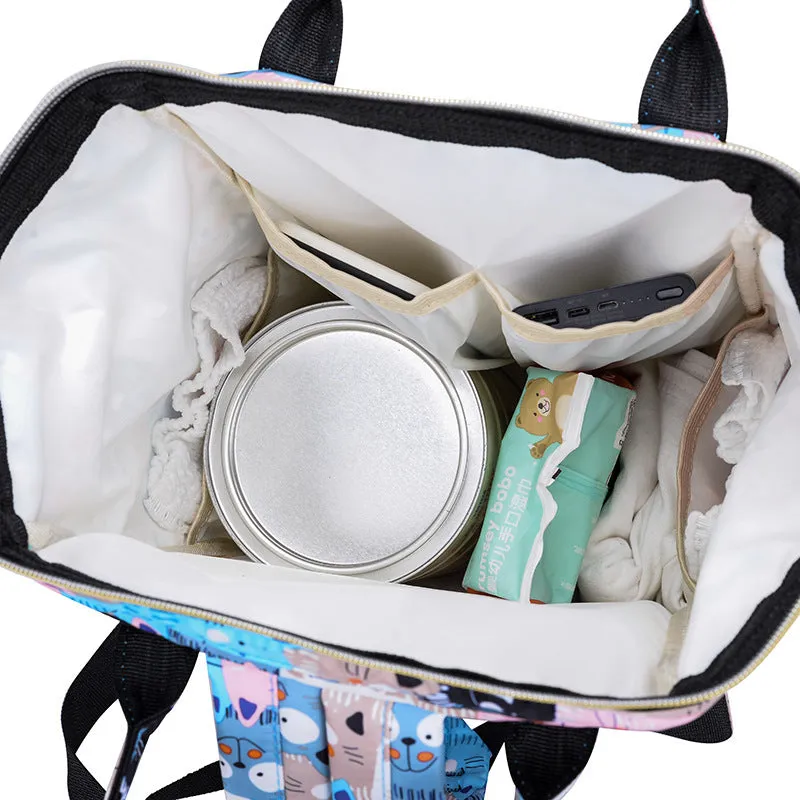 Large capacity nylon casual backpack for moms with animal print and airpillow straps in A Lot Of Cat Gray pattern