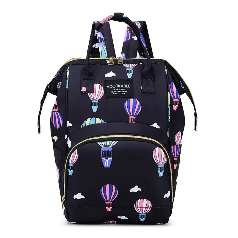 Large capacity nylon casual backpack for moms with animal print and airpillow straps in A Lot Of Cat Gray pattern