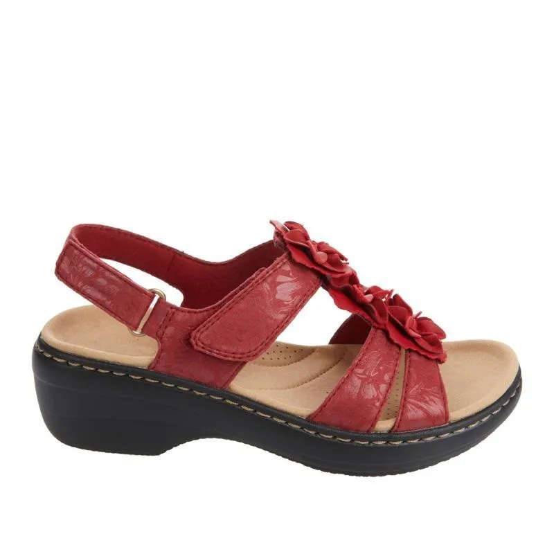Women's fish mouth velcro wedge sandals in white PU upper with adjustable strap