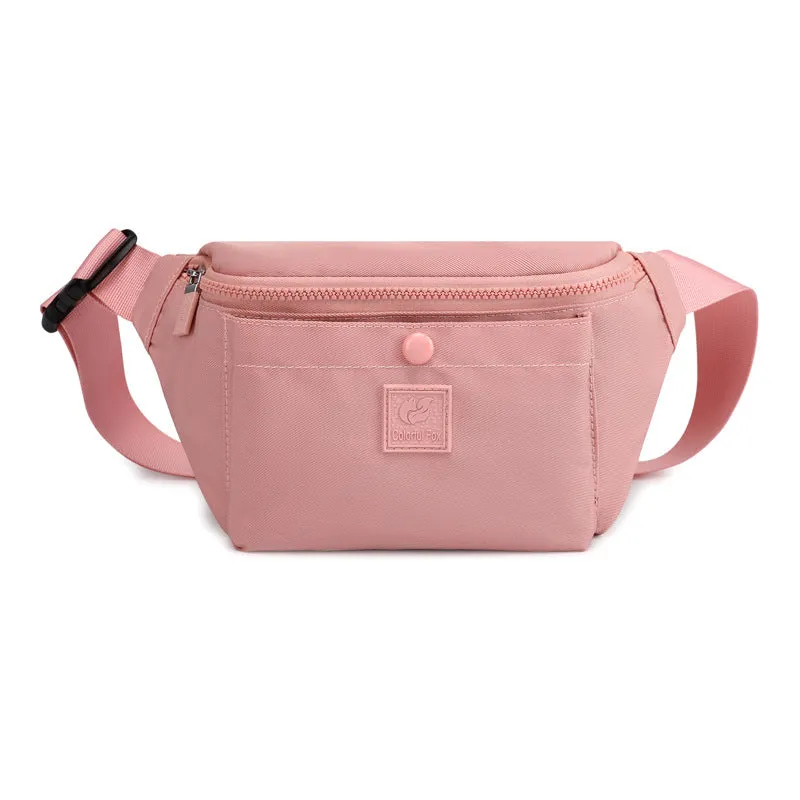 Large capacity crossbody nylon fanny pack for women in eight colours with zipper closure and internal pockets for running and travel