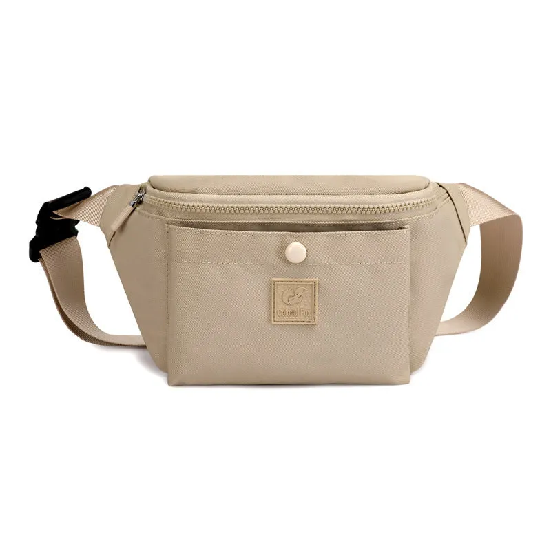 Large capacity crossbody nylon fanny pack for women in eight colours with zipper closure and internal pockets for running and travel
