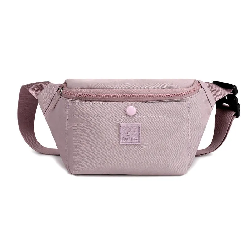 Large capacity crossbody nylon fanny pack for women in eight colours with zipper closure and internal pockets for running and travel