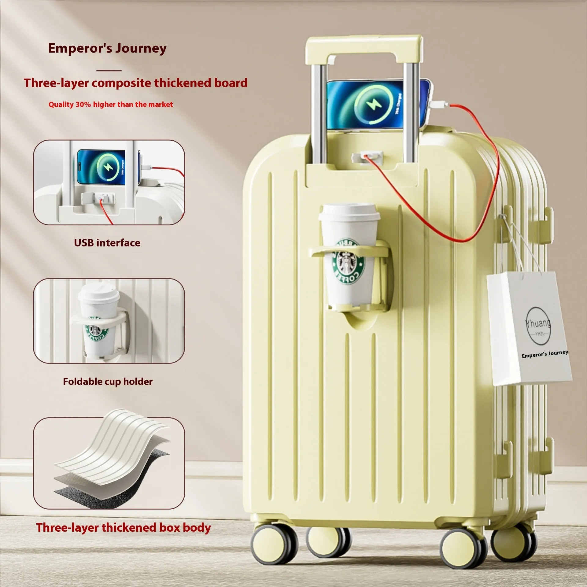 Small lightweight password suitcase in Titanium Gray with striped ABS PC shell and universal wheels