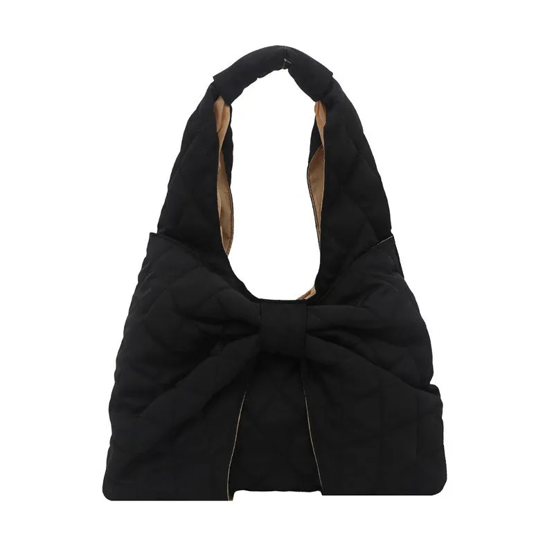 Women's one shoulder handbag soft cotton horizontal square shape with sandwich pocket in black