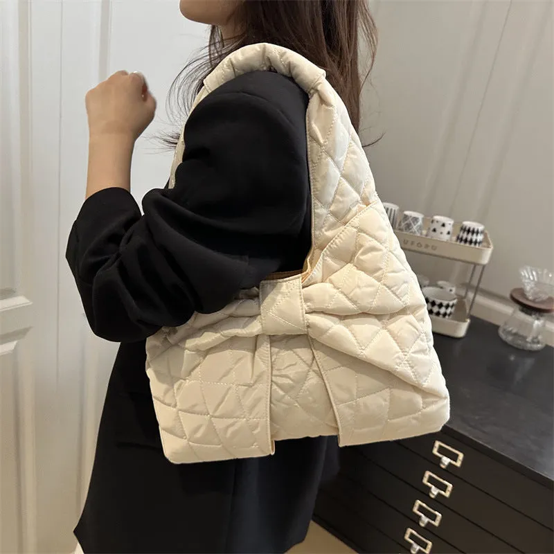 Women's one shoulder handbag soft cotton horizontal square shape with sandwich pocket in black