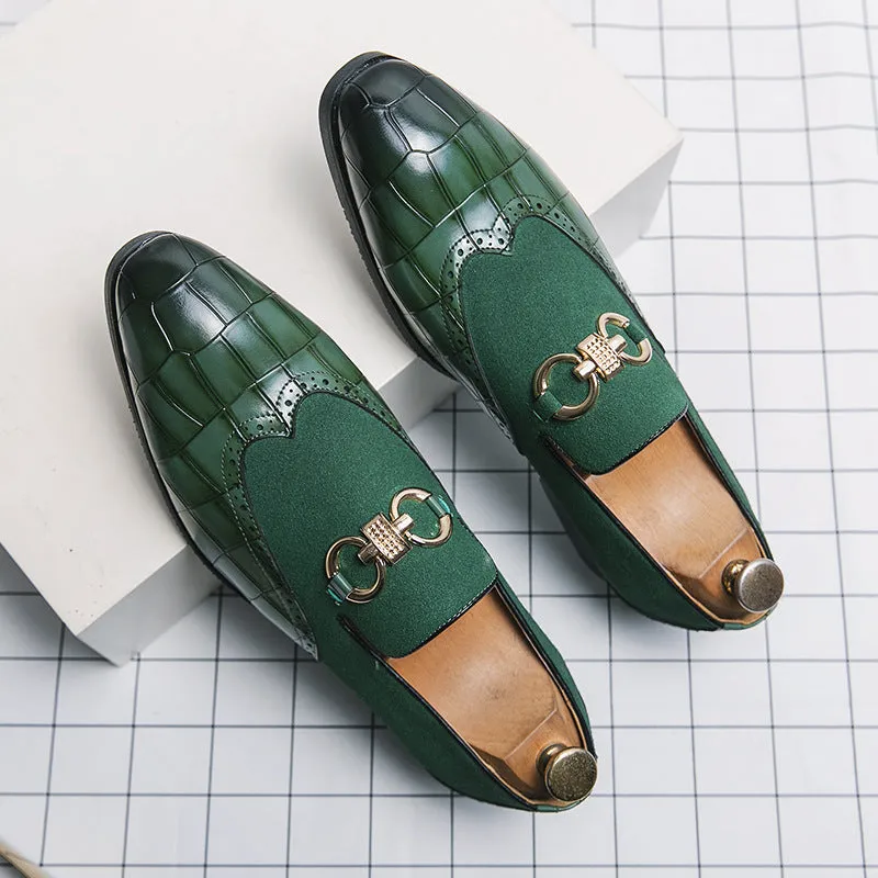 Men's black pointed toe Korean style business casual shoes with artificial PU upper and rubber sole