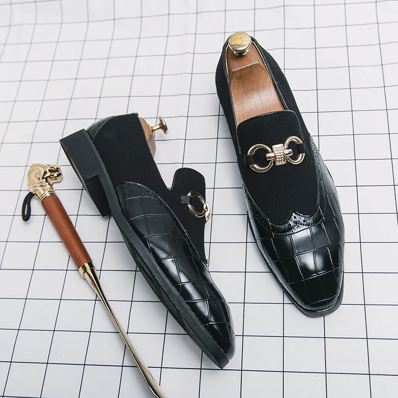 Men's black pointed toe Korean style business casual shoes with artificial PU upper and rubber sole