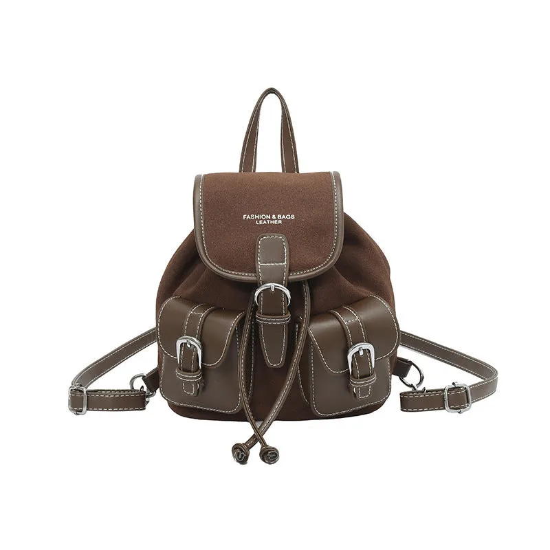 Urban simple PU daily commuter backpack with contrast stitching in black, brown, coffee, and khaki colour options
