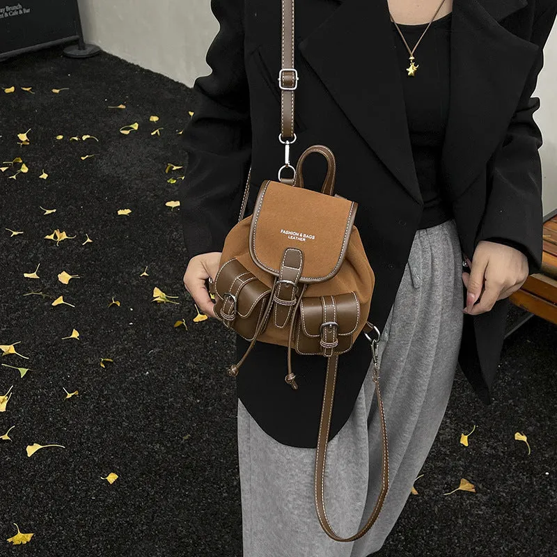 Urban simple PU daily commuter backpack with contrast stitching in black, brown, coffee, and khaki colour options