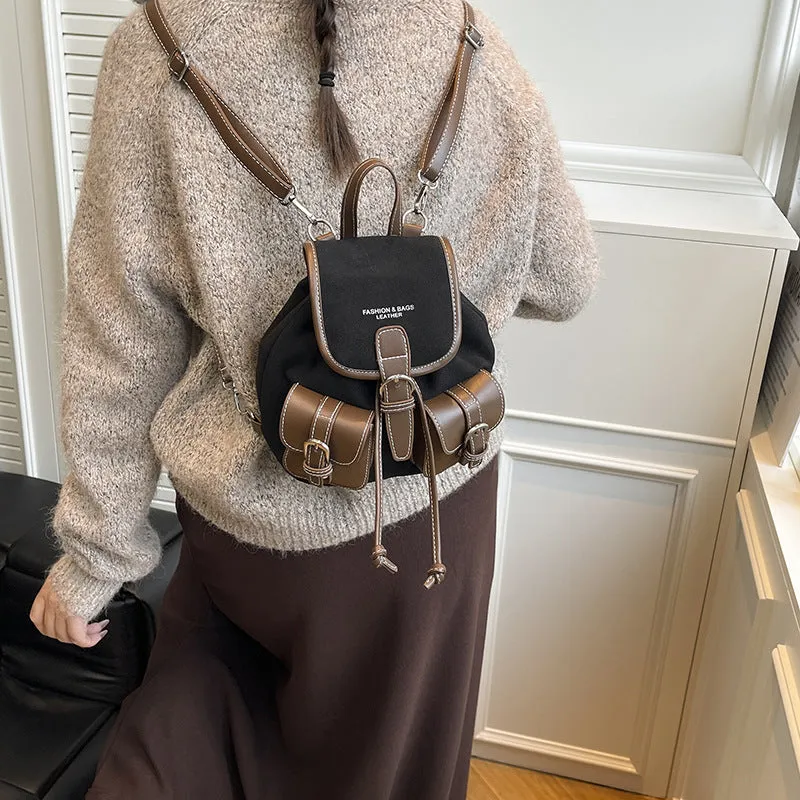 Urban simple PU daily commuter backpack with contrast stitching in black, brown, coffee, and khaki colour options
