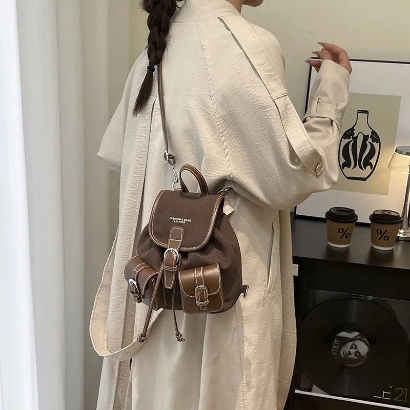 Urban simple PU daily commuter backpack with contrast stitching in black, brown, coffee, and khaki colour options
