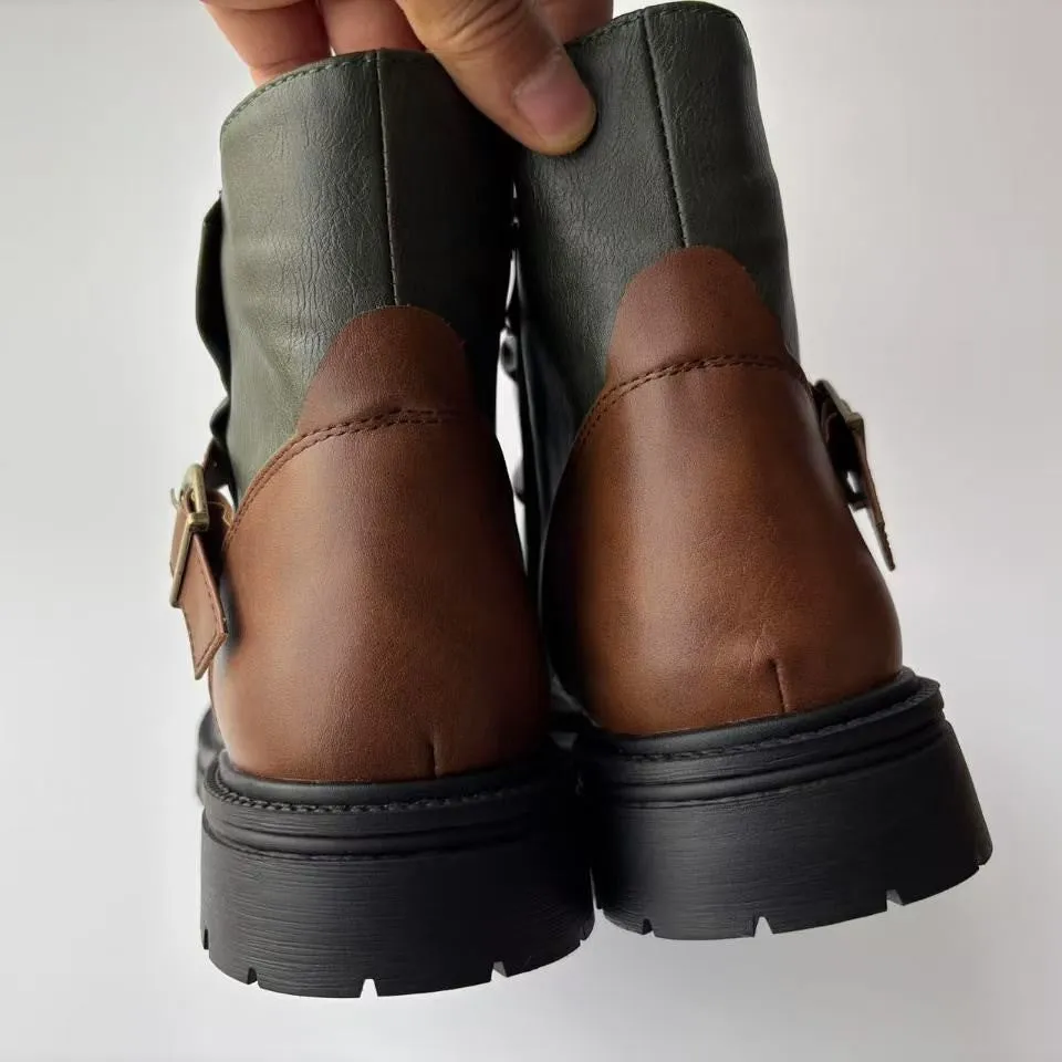 Square heel high-top men's boots brown PU leather low heel height-increasing