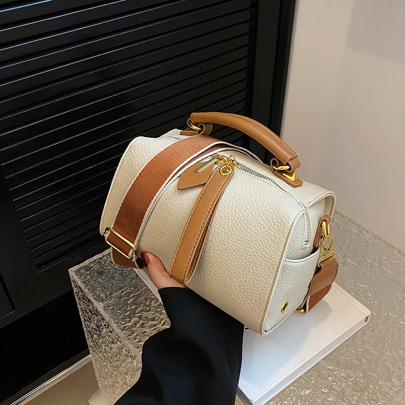 PU leather shoulder messenger bag in urban simple style with slit pocket and sewing thread detail