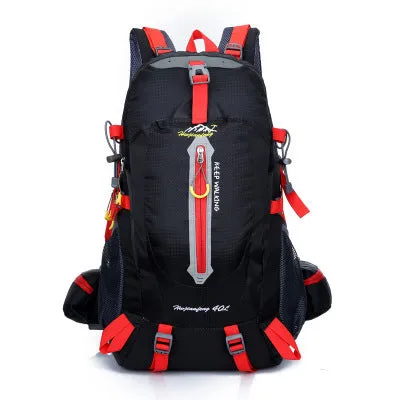 36-55L nylon hiking camping backpack in green for outdoor mountaineering and sports gear storage