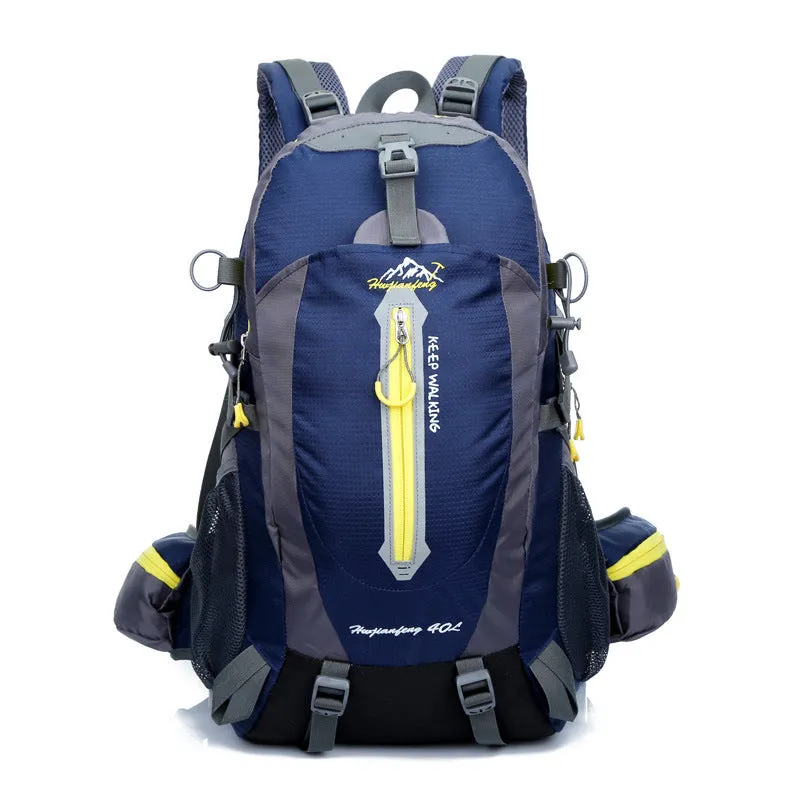 36-55L nylon hiking camping backpack in green for outdoor mountaineering and sports gear storage