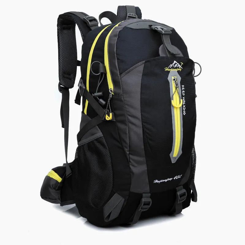 36-55L nylon hiking camping backpack in green for outdoor mountaineering and sports gear storage