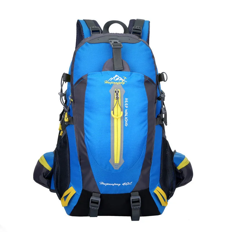 36-55L nylon hiking camping backpack in green for outdoor mountaineering and sports gear storage