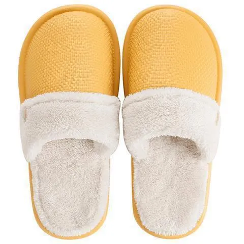 Winter home slippers for women, detachable washable thermal insulation, EVA upper, round toe, stripe pattern, available in grey, pink, purple, yellow and dark blue