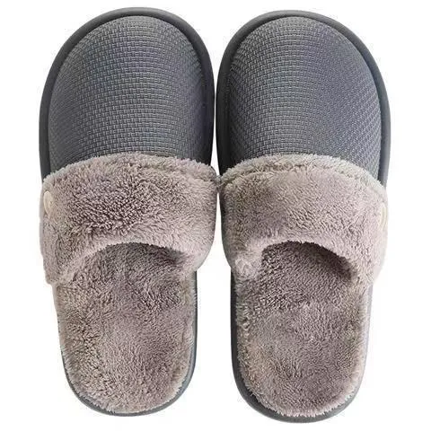 Winter home slippers for women, detachable washable thermal insulation, EVA upper, round toe, stripe pattern, available in grey, pink, purple, yellow and dark blue