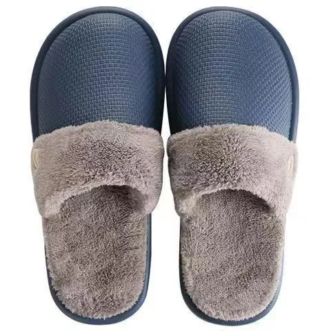 Winter home slippers for women, detachable washable thermal insulation, EVA upper, round toe, stripe pattern, available in grey, pink, purple, yellow and dark blue