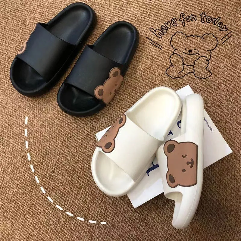 Cartoon bear PVC flip flop slippers in bear black colour unisex sizes 36-37 to 44-45