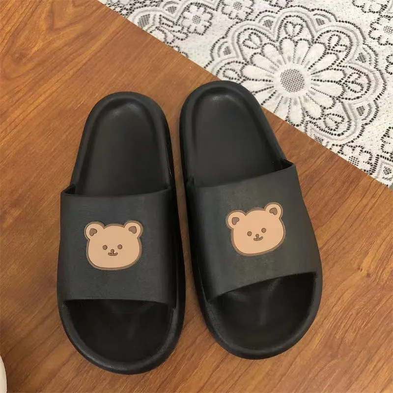 Cartoon bear PVC flip flop slippers in bear black colour unisex sizes 36-37 to 44-45