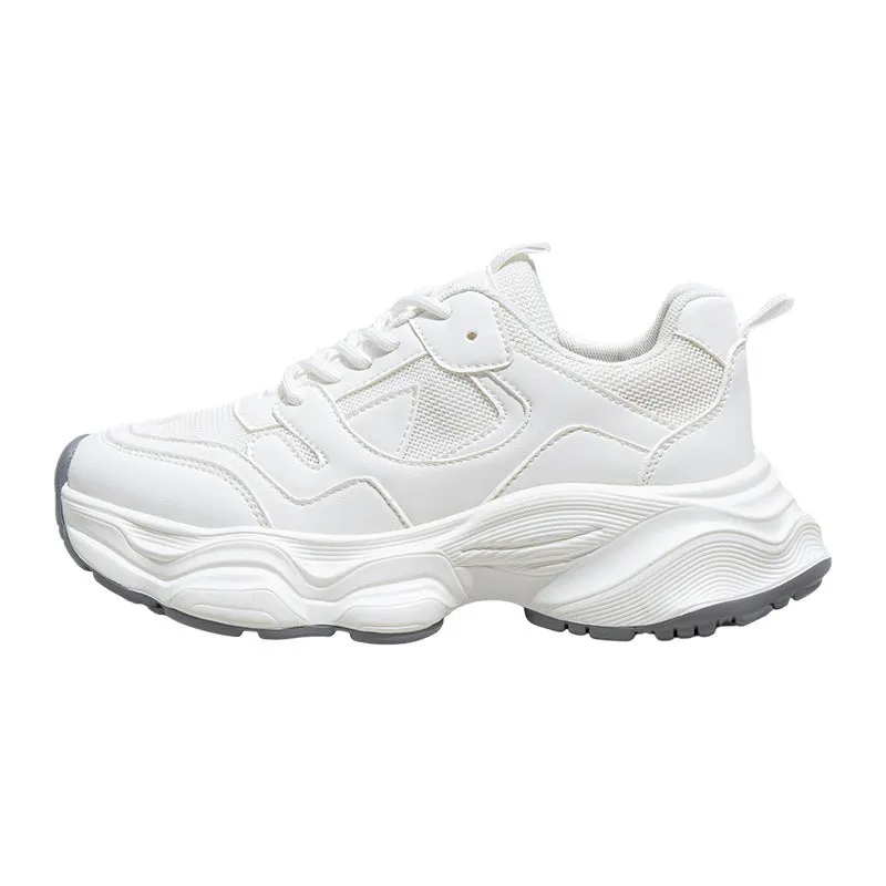 Women's breathable mesh white sneakers with flat heel, round toe, and lace-up closure