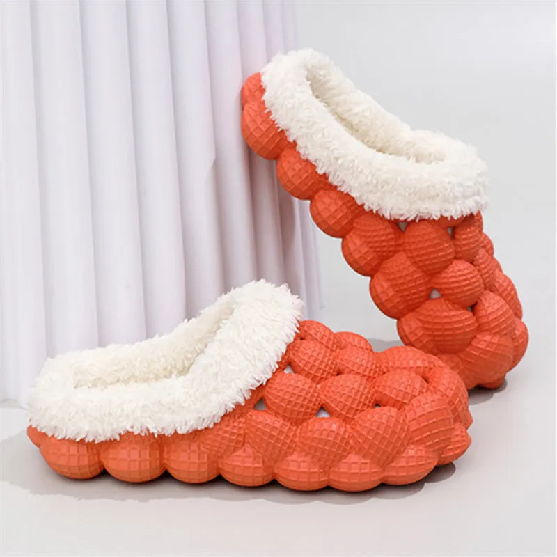 Women's winter anti-skid cotton slippers, EVA sole, overshoe style, solid colour, round toe