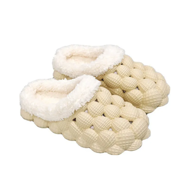 Women's winter anti-skid cotton slippers, EVA sole, overshoe style, solid colour, round toe